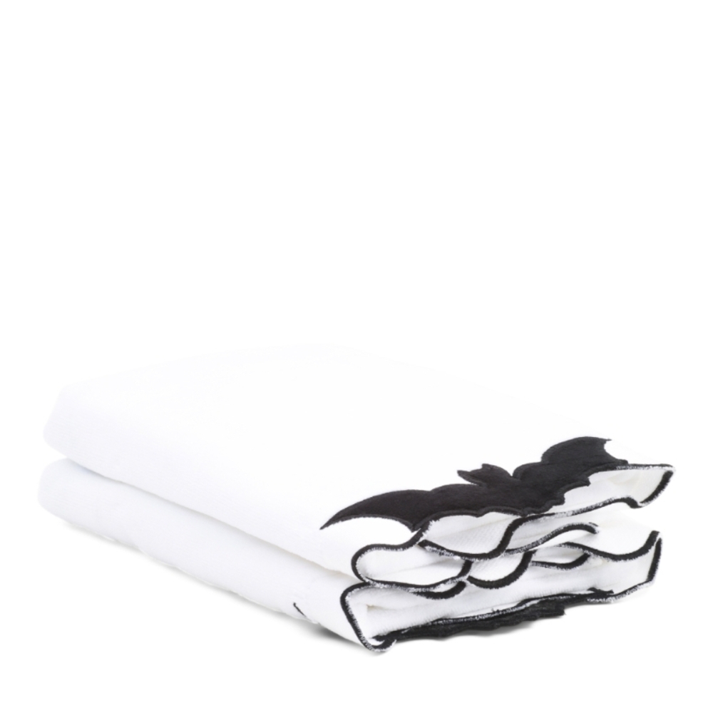 White Hand Towels with Black Bat Design